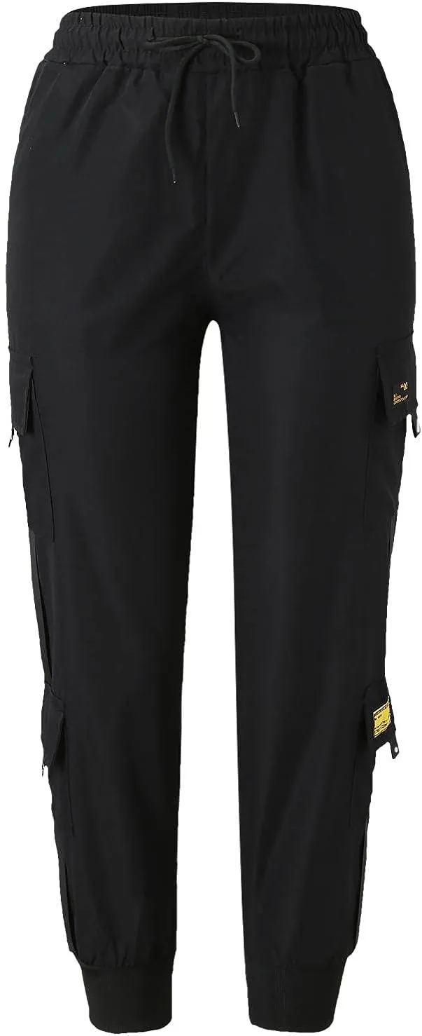 NREALY Women Cargo Pants Black Zipper Multi-Pocket Casual Fashion Cargo Pants