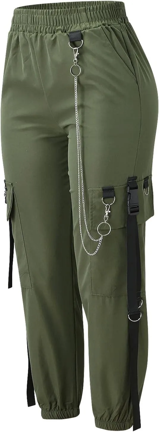 NREALY Women Cargo Pants Black Zipper Multi-Pocket Casual Fashion Cargo Pants