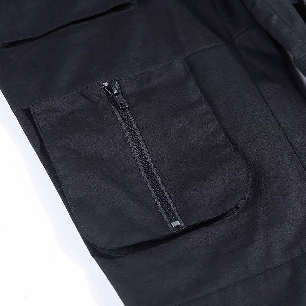 NREALY Women Cargo Pants Black Zipper Multi-Pocket Casual Fashion Cargo Pants