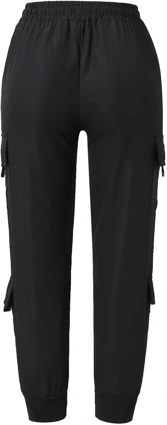 NREALY Women Cargo Pants Black Zipper Multi-Pocket Casual Fashion Cargo Pants