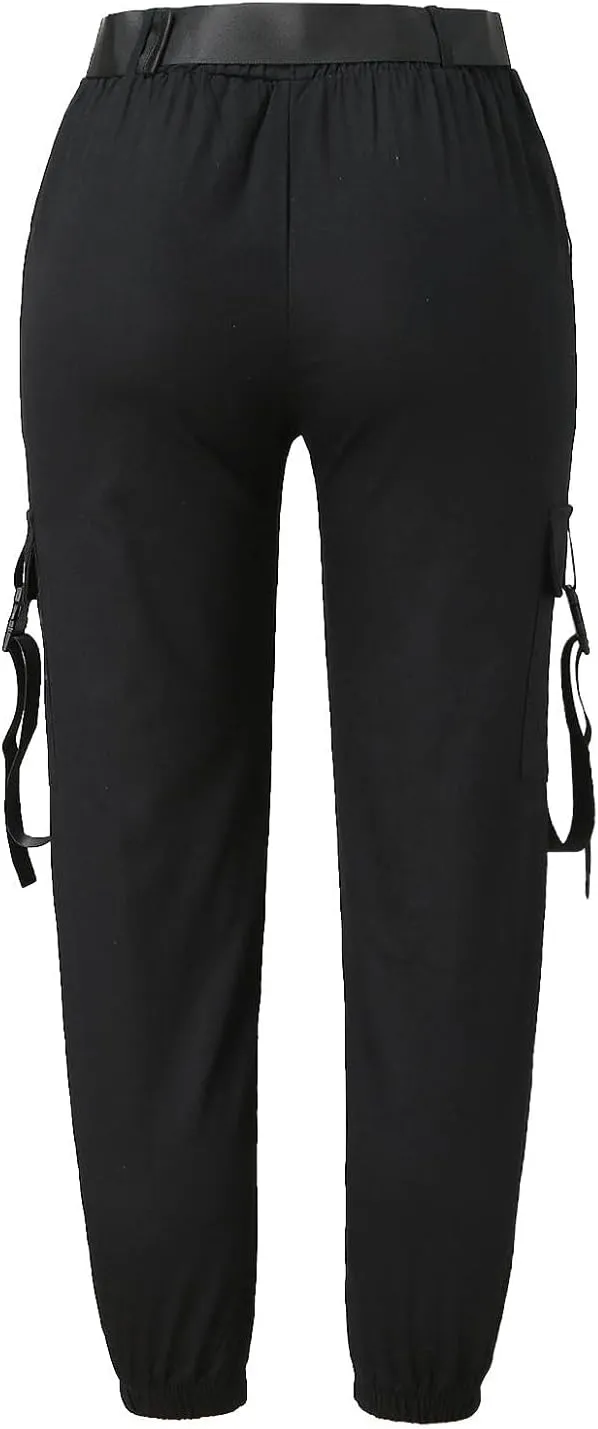 NREALY Women Cargo Pants Black Zipper Multi-Pocket Casual Fashion Cargo Pants