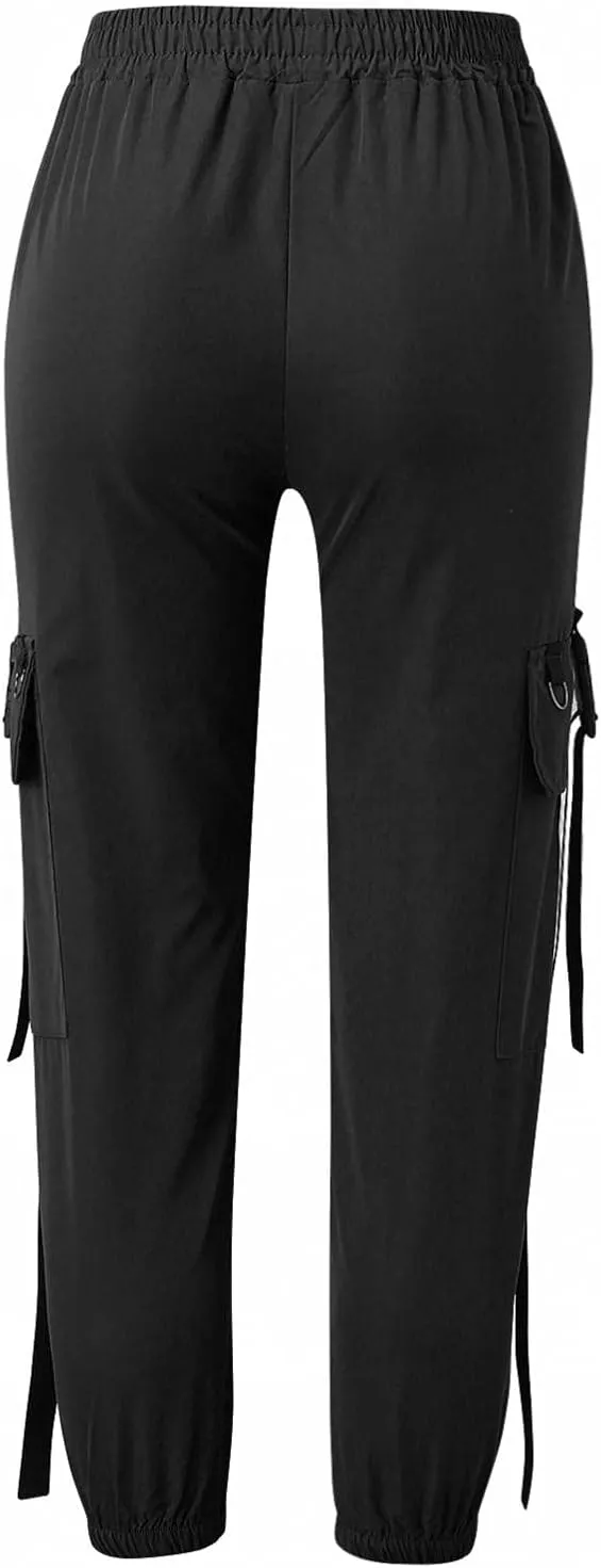NREALY Women Cargo Pants Black Zipper Multi-Pocket Casual Fashion Cargo Pants
