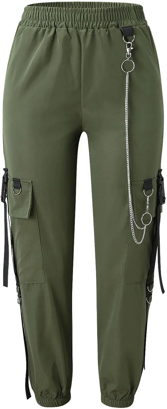 NREALY Women Cargo Pants Black Zipper Multi-Pocket Casual Fashion Cargo Pants