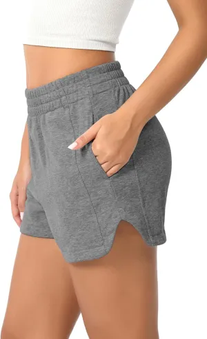 ODODOS Women's Sweat Shorts Cotton French Terry Curved Hem Workout Casual Relaxed Lounge Shorts with Pockets