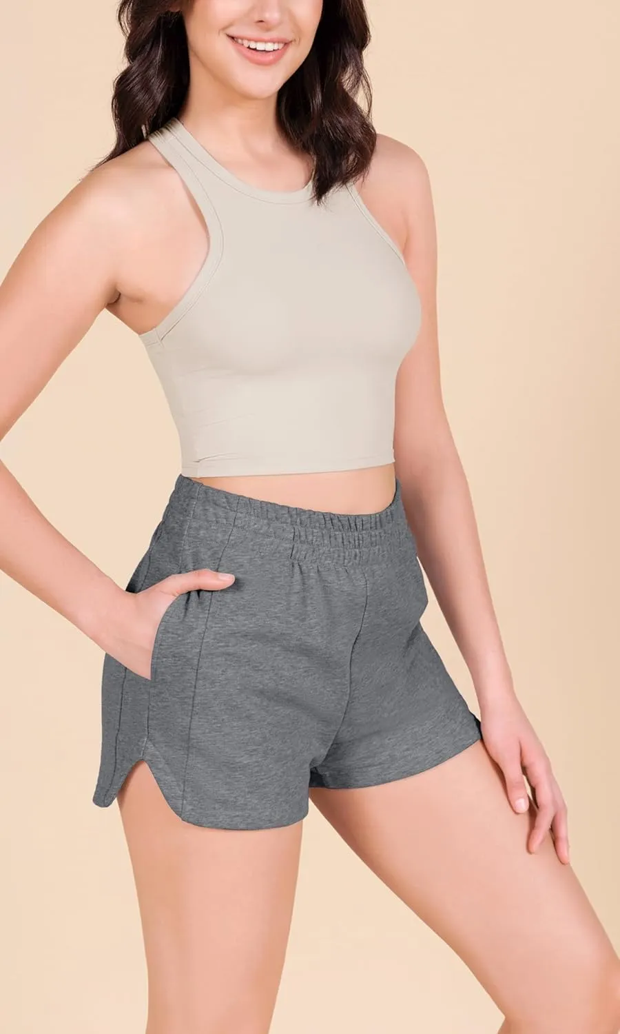 ODODOS Women's Sweat Shorts Cotton French Terry Curved Hem Workout Casual Relaxed Lounge Shorts with Pockets