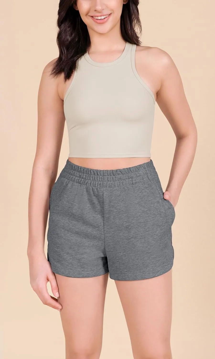 ODODOS Women's Sweat Shorts Cotton French Terry Curved Hem Workout Casual Relaxed Lounge Shorts with Pockets
