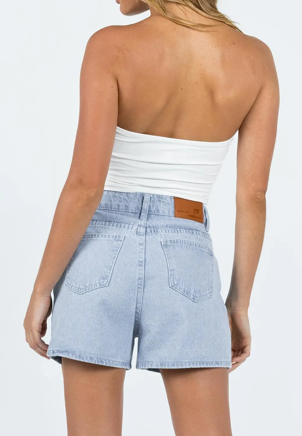 onlypuff Women's Ripped Mid Waisted Denim Shorts with Pockets