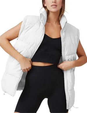 Oversized Long Puffer Vest Women Winter Sleeveless Lightweight Puffy Vests Puffer Jacket Coats Outerwear Down Vest