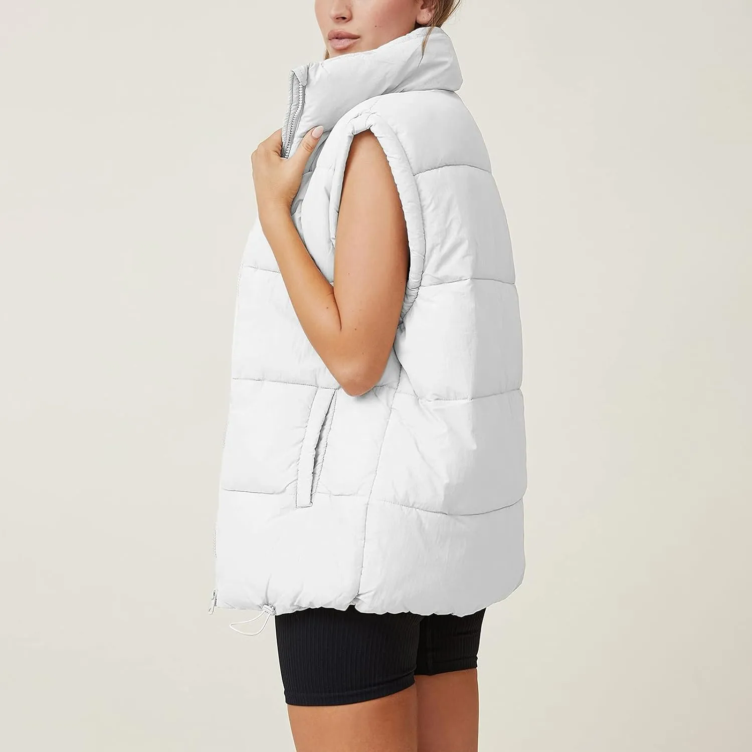 Oversized Long Puffer Vest Women Winter Sleeveless Lightweight Puffy Vests Puffer Jacket Coats Outerwear Down Vest