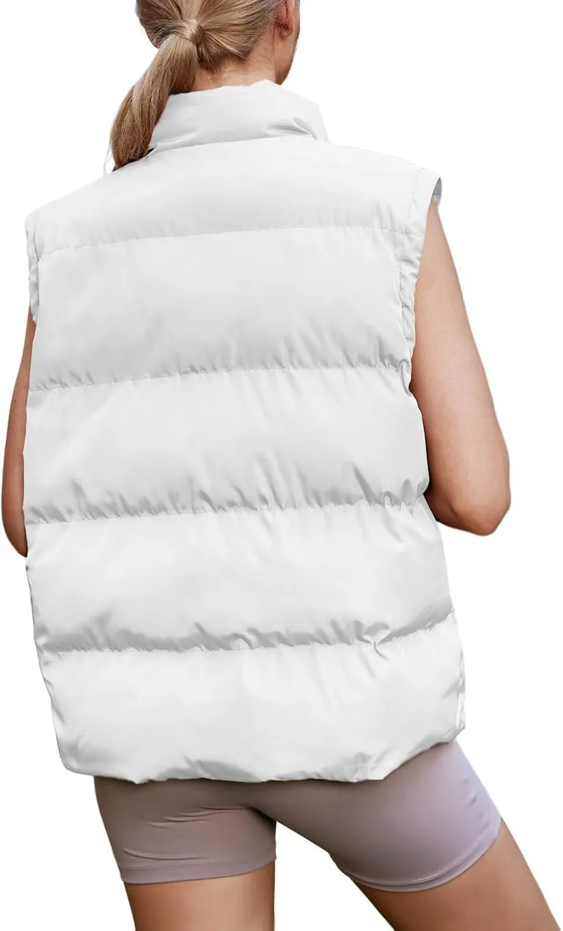 Oversized Long Puffer Vest Women Winter Sleeveless Lightweight Puffy Vests Puffer Jacket Coats Outerwear Down Vest