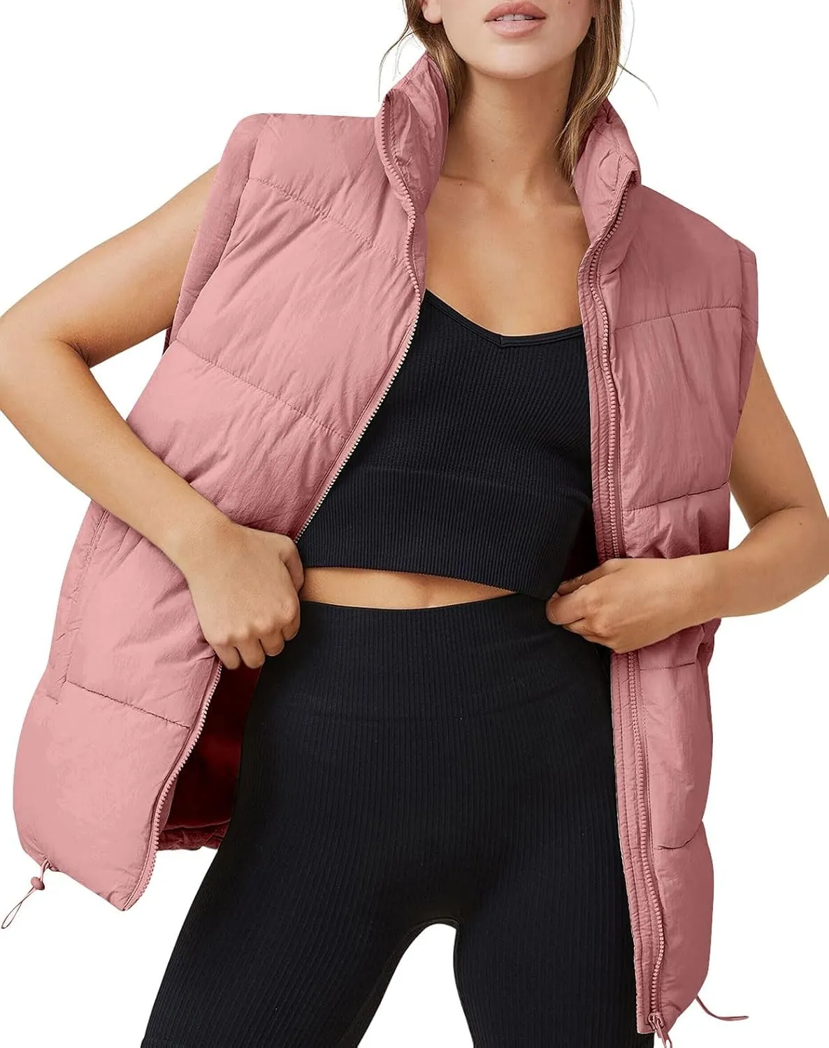 Oversized Long Puffer Vest Women Winter Sleeveless Lightweight Puffy Vests Puffer Jacket Coats Outerwear Down Vest