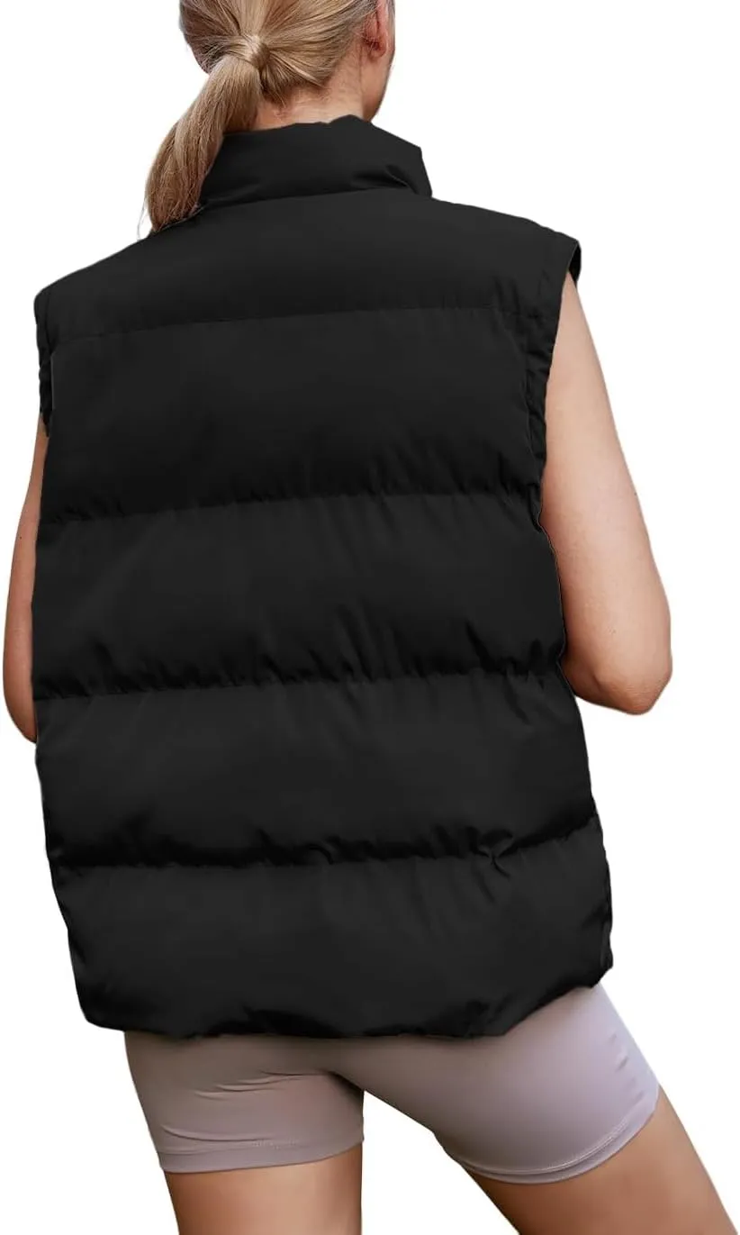 Oversized Long Puffer Vest Women Winter Sleeveless Lightweight Puffy Vests Puffer Jacket Coats Outerwear Down Vest