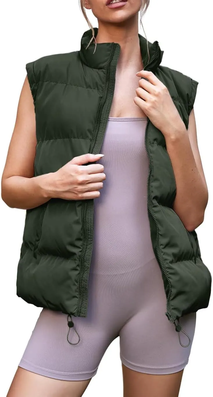Oversized Long Puffer Vest Women Winter Sleeveless Lightweight Puffy Vests Puffer Jacket Coats Outerwear Down Vest