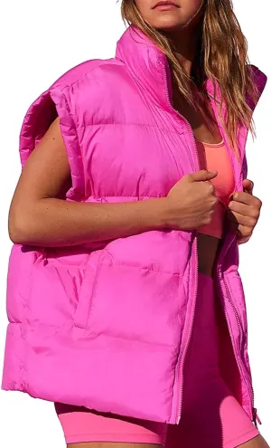 Oversized Long Puffer Vest Women Winter Sleeveless Lightweight Puffy Vests Puffer Jacket Coats Outerwear Down Vest