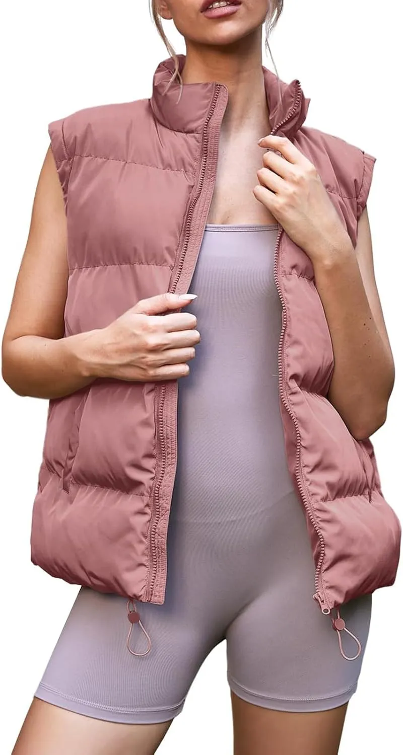 Oversized Long Puffer Vest Women Winter Sleeveless Lightweight Puffy Vests Puffer Jacket Coats Outerwear Down Vest
