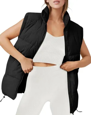 Oversized Long Puffer Vest Women Winter Sleeveless Lightweight Puffy Vests Puffer Jacket Coats Outerwear Down Vest