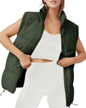 Oversized Long Puffer Vest Women Winter Sleeveless Lightweight Puffy Vests Puffer Jacket Coats Outerwear Down Vest