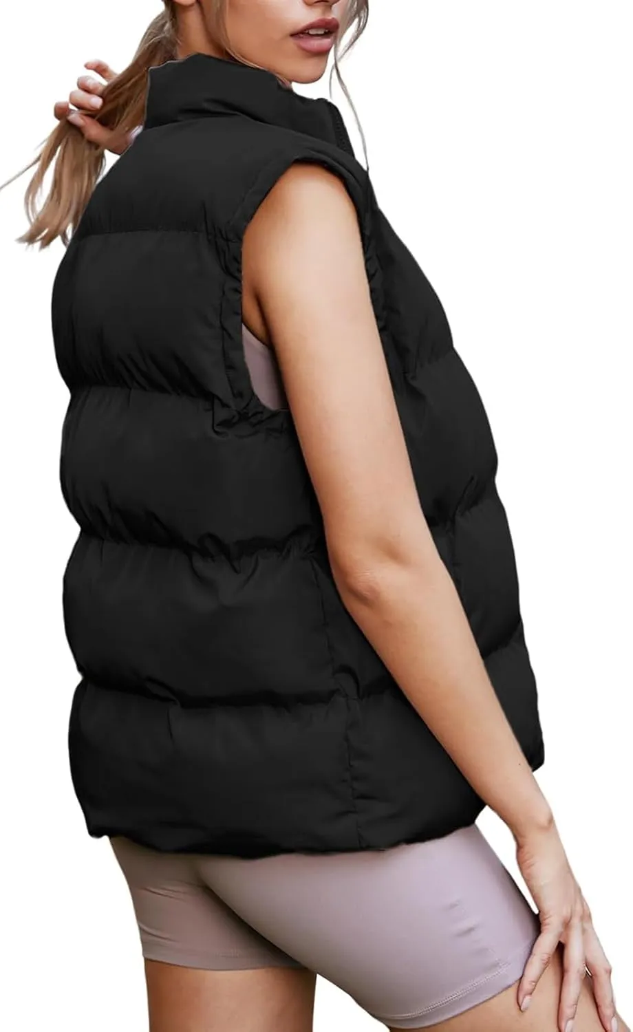 Oversized Long Puffer Vest Women Winter Sleeveless Lightweight Puffy Vests Puffer Jacket Coats Outerwear Down Vest