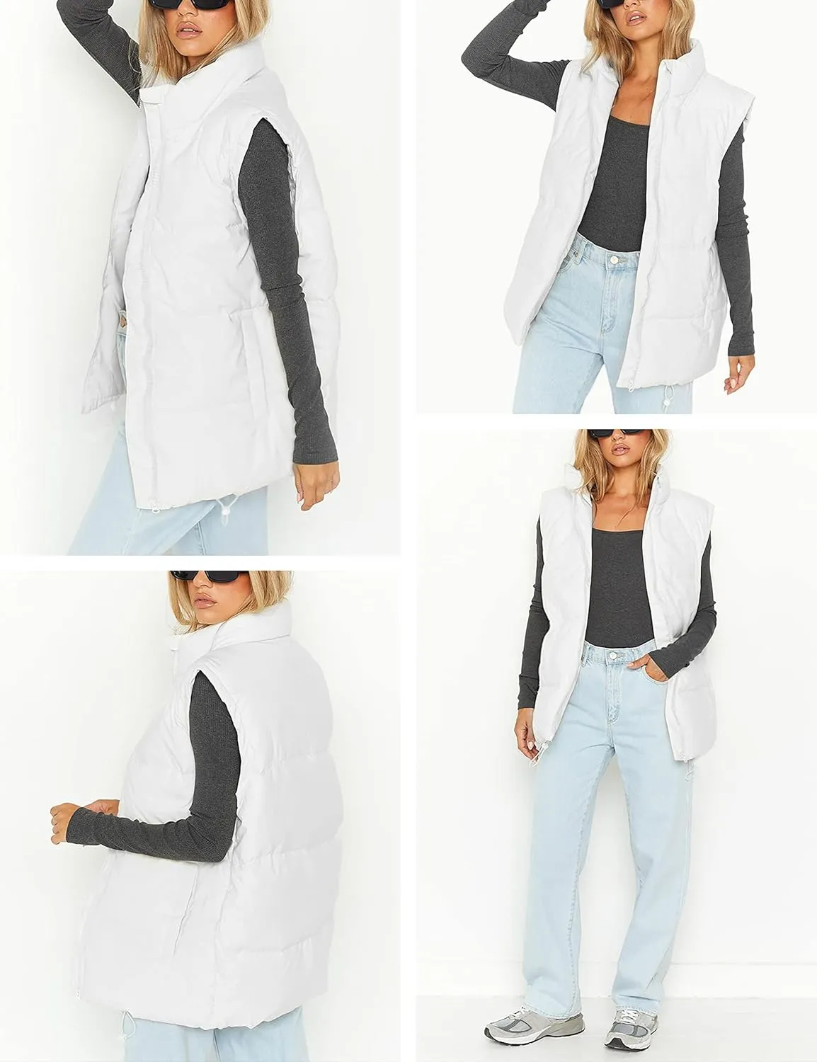 Oversized Long Puffer Vest Women Winter Sleeveless Lightweight Puffy Vests Puffer Jacket Coats Outerwear Down Vest