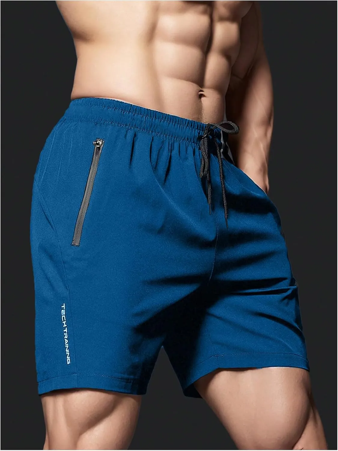 OYOANGLE Men's Sweat Shorts Running Shorts Lightweight Quick Dry Zipper Pocket Athletic Gym Shorts