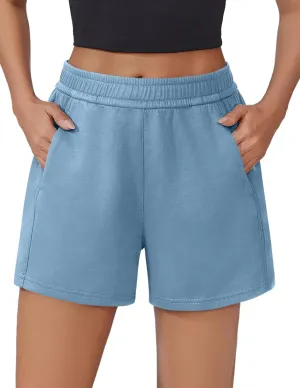 PINSPARK Athletic Sweat Shorts Women Elastic High Waisted Comfy Short Drawstring Casual Lounge Shorts with Pockets