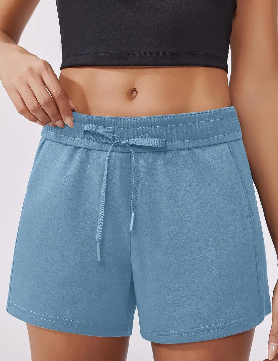 PINSPARK Athletic Sweat Shorts Women Elastic High Waisted Comfy Short Drawstring Casual Lounge Shorts with Pockets