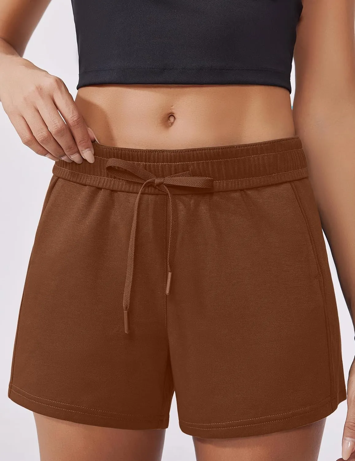 PINSPARK Athletic Sweat Shorts Women Elastic High Waisted Comfy Short Drawstring Casual Lounge Shorts with Pockets