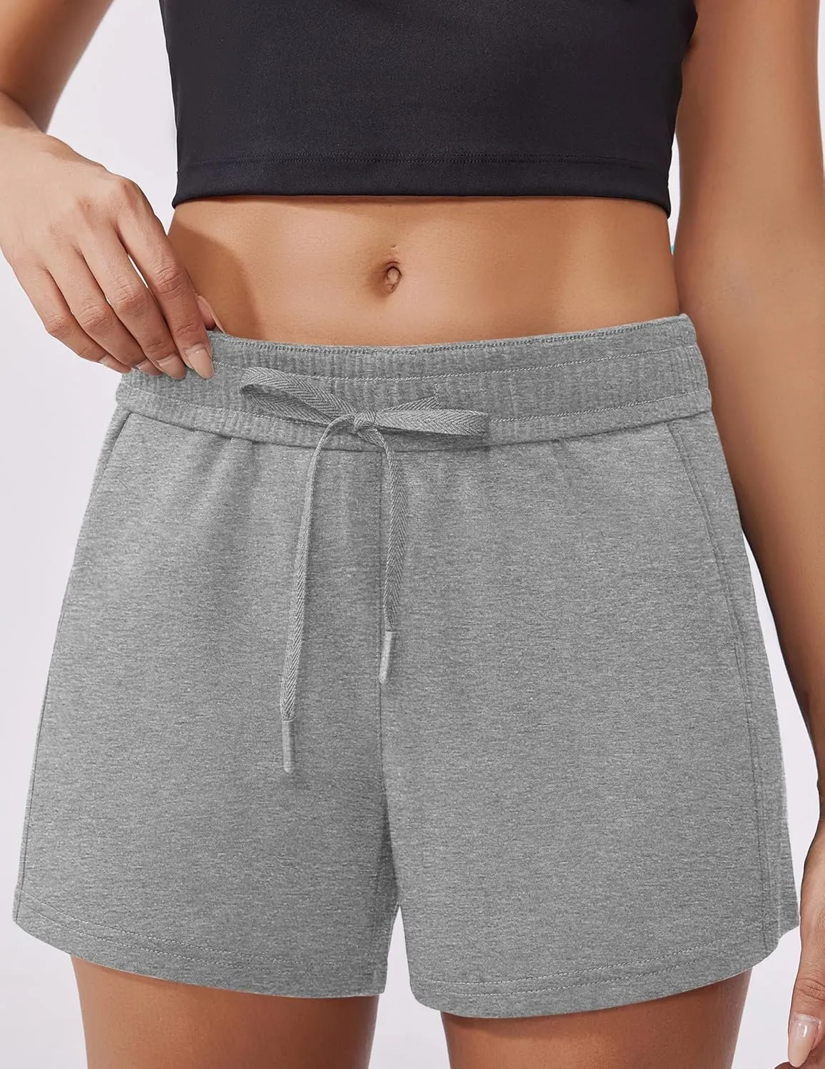 PINSPARK Athletic Sweat Shorts Women Elastic High Waisted Comfy Short Drawstring Casual Lounge Shorts with Pockets