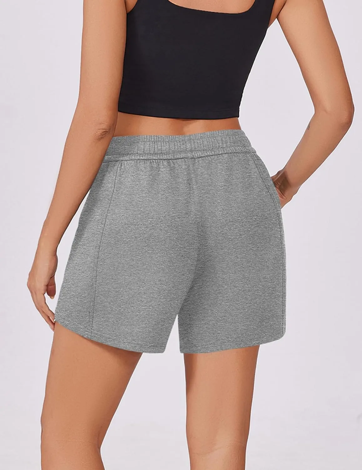 PINSPARK Athletic Sweat Shorts Women Elastic High Waisted Comfy Short Drawstring Casual Lounge Shorts with Pockets