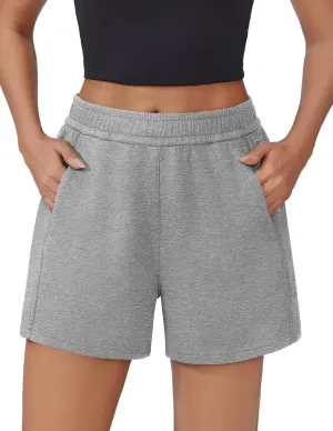 PINSPARK Athletic Sweat Shorts Women Elastic High Waisted Comfy Short Drawstring Casual Lounge Shorts with Pockets