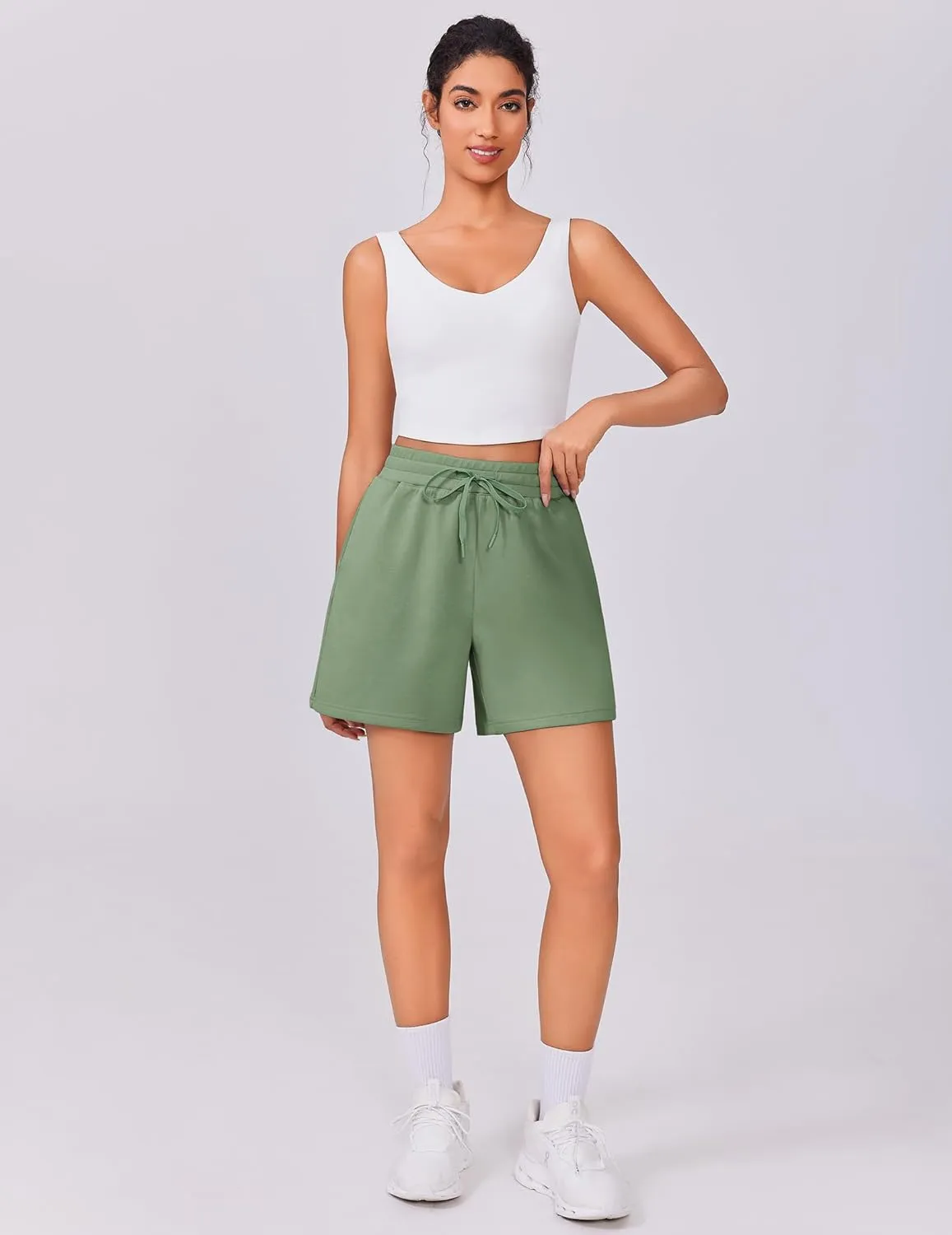 PINSPARK Womens Athletic Sweat Shorts Soft Drawstring High Waisted Active Short Comfy Casual Lounge Shorts with Pockets