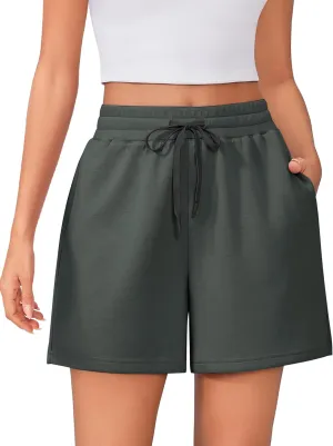 PINSPARK Womens Athletic Sweat Shorts Soft Drawstring High Waisted Active Short Comfy Casual Lounge Shorts with Pockets
