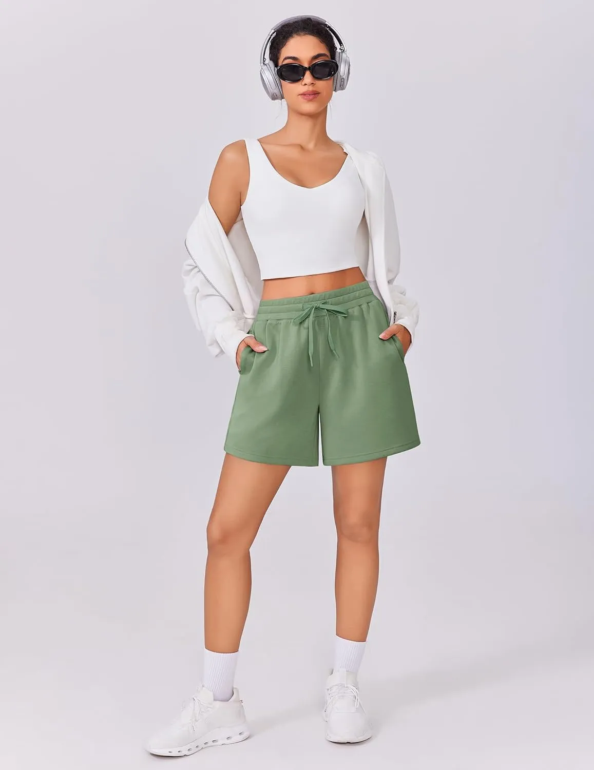 PINSPARK Womens Athletic Sweat Shorts Soft Drawstring High Waisted Active Short Comfy Casual Lounge Shorts with Pockets