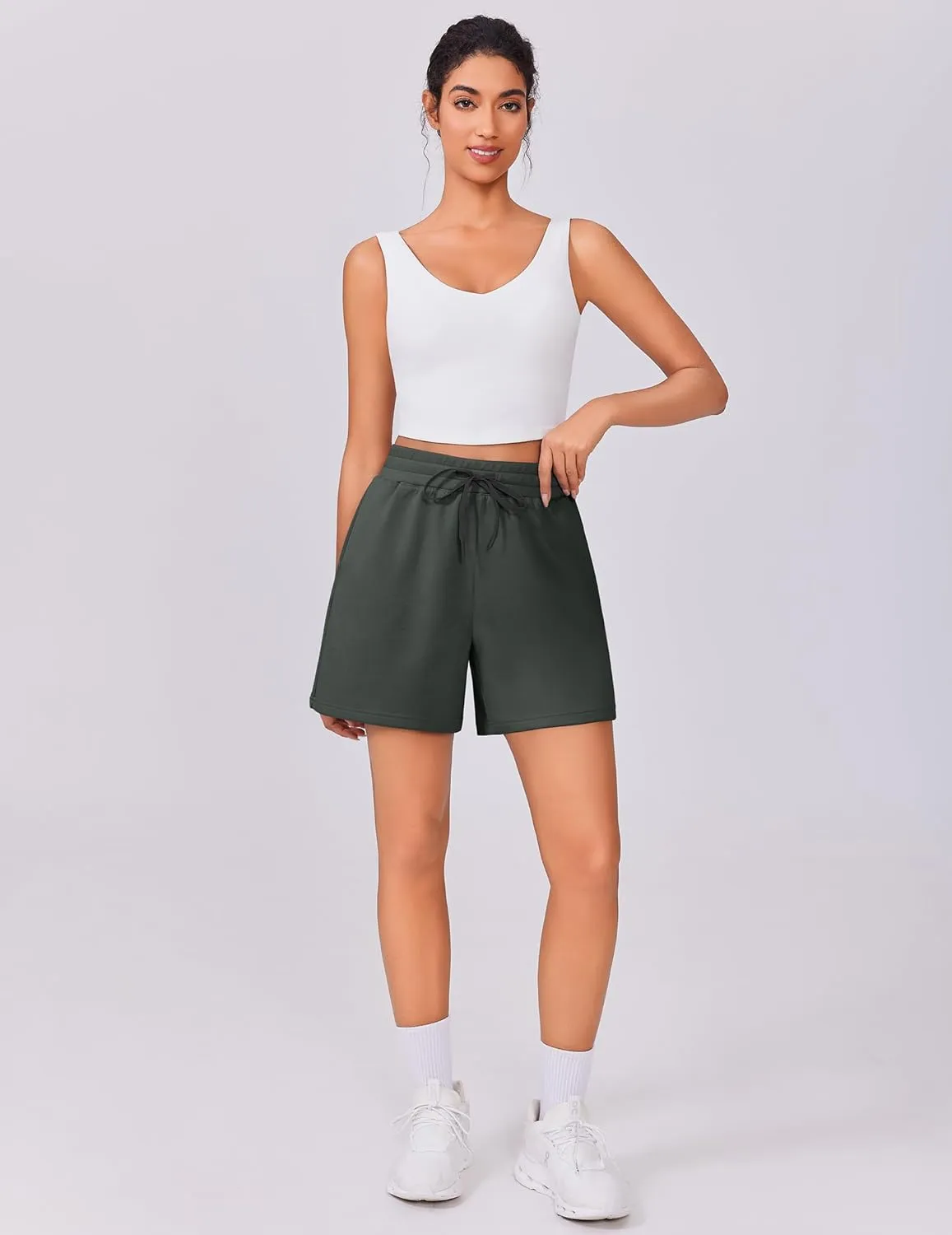 PINSPARK Womens Athletic Sweat Shorts Soft Drawstring High Waisted Active Short Comfy Casual Lounge Shorts with Pockets