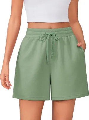PINSPARK Womens Athletic Sweat Shorts Soft Drawstring High Waisted Active Short Comfy Casual Lounge Shorts with Pockets