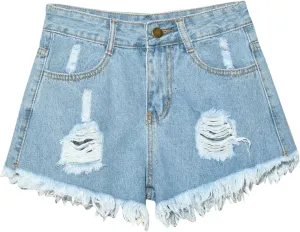 Plus Size Denim Shorts for Women High Waisted Ripped Stretchy Casual Trendy Jean Shorts with Frayed Raw Hem