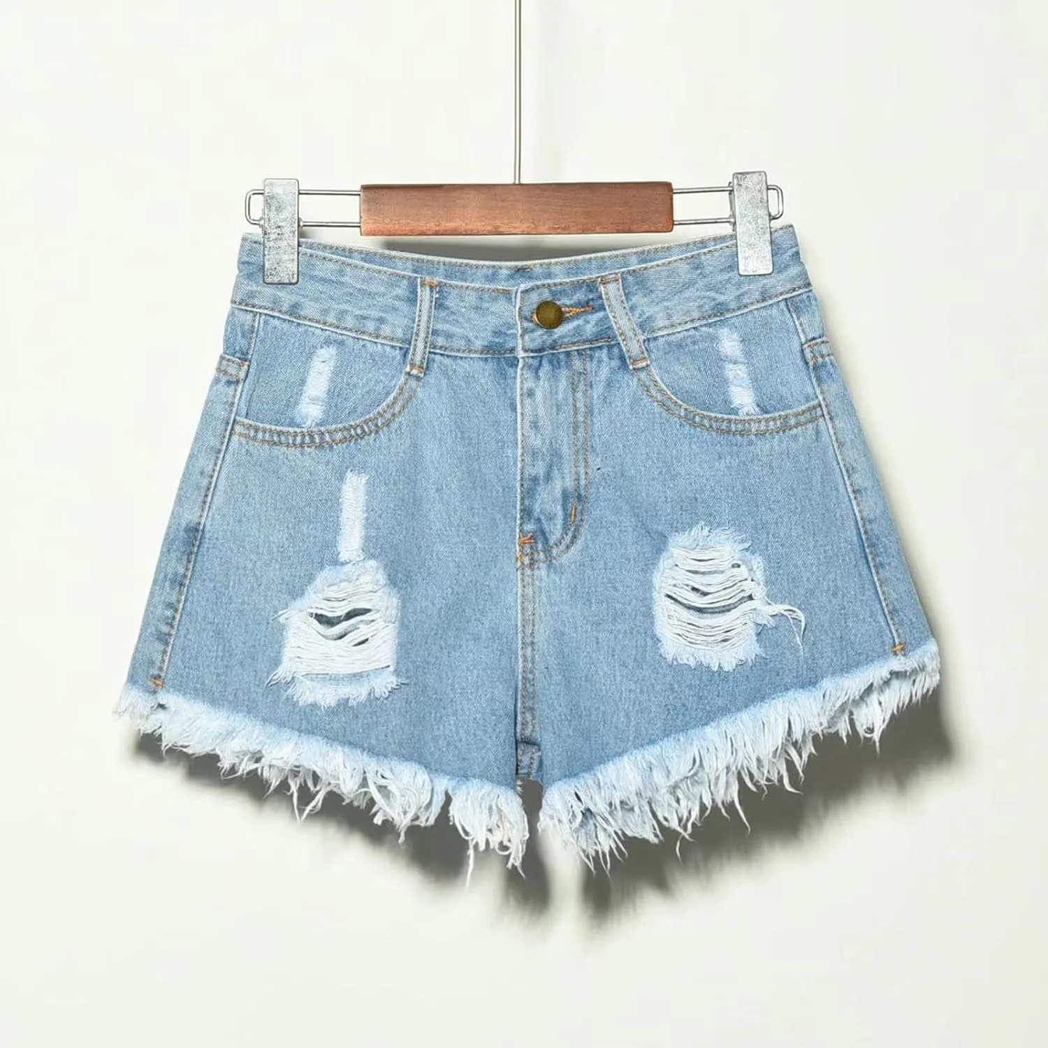 Plus Size Denim Shorts for Women High Waisted Ripped Stretchy Casual Trendy Jean Shorts with Frayed Raw Hem