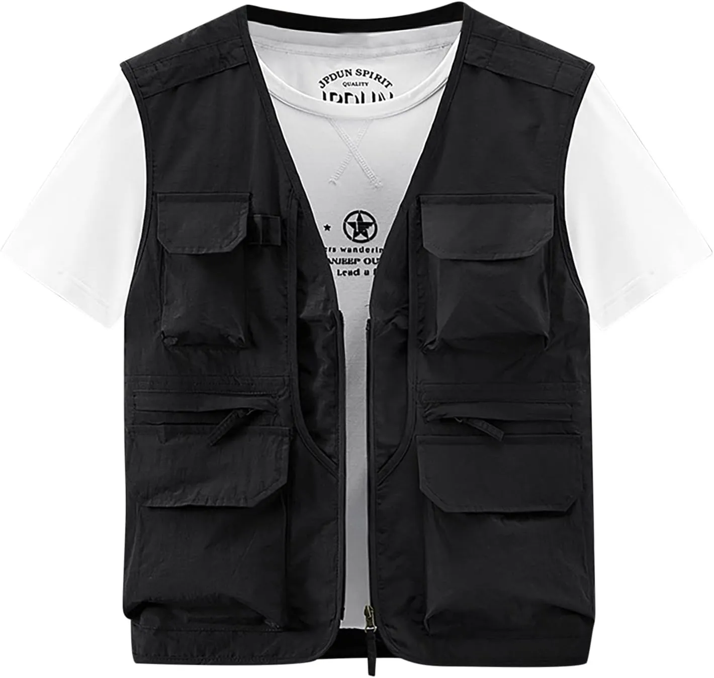 Plus Size Men's Lightweight Quick Dry Multi Pockets Utility Vest Casual Outdoor Fishing Travel Photo Cargo Vest Jacket
