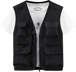 Plus Size Men's Lightweight Quick Dry Multi Pockets Utility Vest Casual Outdoor Fishing Travel Photo Cargo Vest Jacket