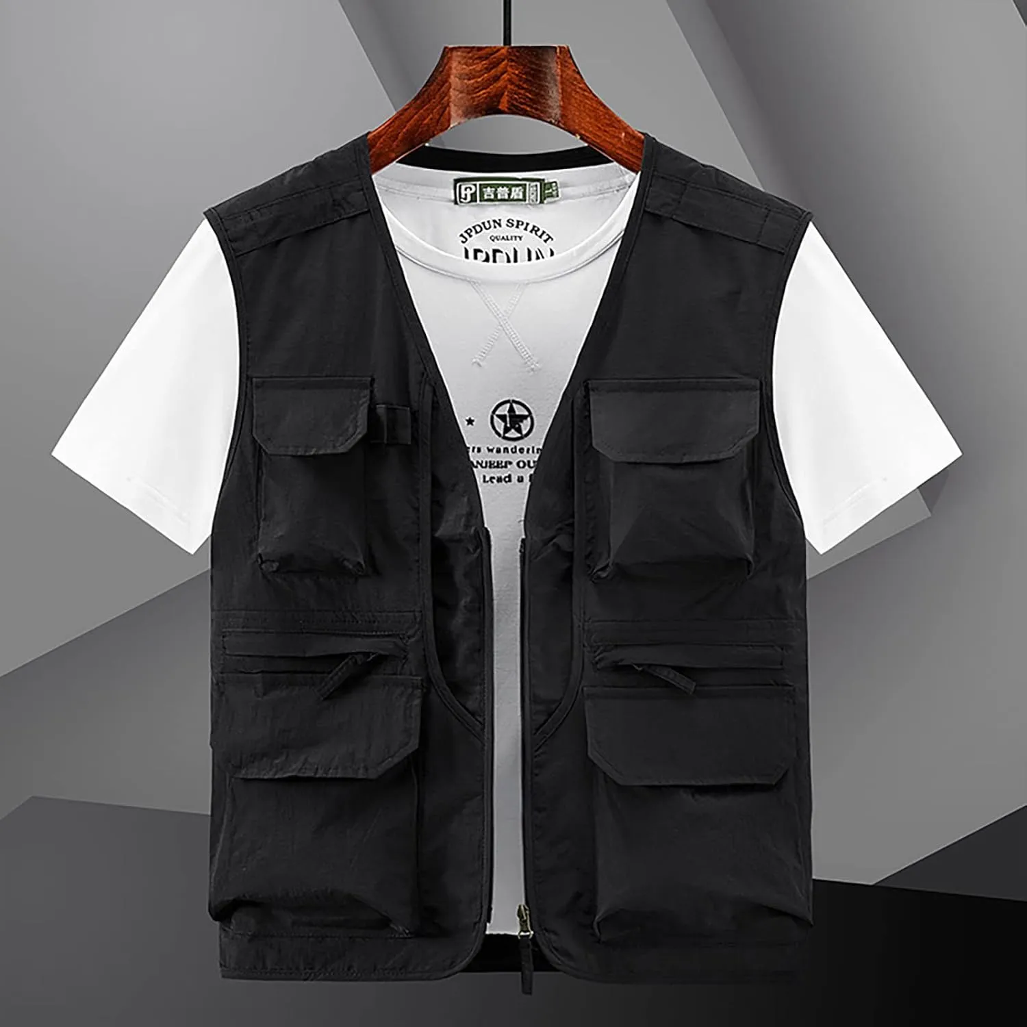 Plus Size Men's Lightweight Quick Dry Multi Pockets Utility Vest Casual Outdoor Fishing Travel Photo Cargo Vest Jacket