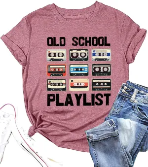 Retro 80s Tshirt for Women Cassette Tape Music Old School Playlist Shirt Vintage Graphic Tees Casual Loose Tops