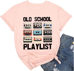 Retro 80s Tshirt for Women Cassette Tape Music Old School Playlist Shirt Vintage Graphic Tees Casual Loose Tops