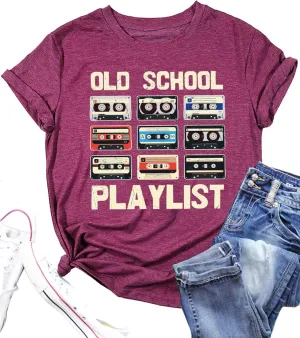 Retro 80s Tshirt for Women Cassette Tape Music Old School Playlist Shirt Vintage Graphic Tees Casual Loose Tops