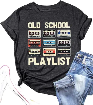 Retro 80s Tshirt for Women Cassette Tape Music Old School Playlist Shirt Vintage Graphic Tees Casual Loose Tops