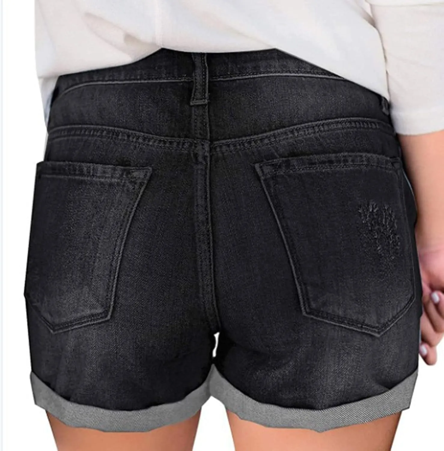 Ripped Denim Shorts for Women Zipper Fringe Short Jeans Stretch Summer Denim Shorts High Waist Half Pants