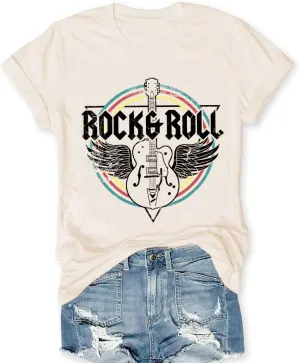 Rock Band T-Shirts for Women Vintage Rock and Roll Country Music Shirt Funny Concert Outfit Short Sleeve Vacation Tops
