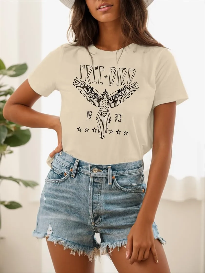 Rock Band Vintage T Shirts for Women Eagle Graphic Tees Retro Bird Country Concert Music Shirt Cotton Summer Tops