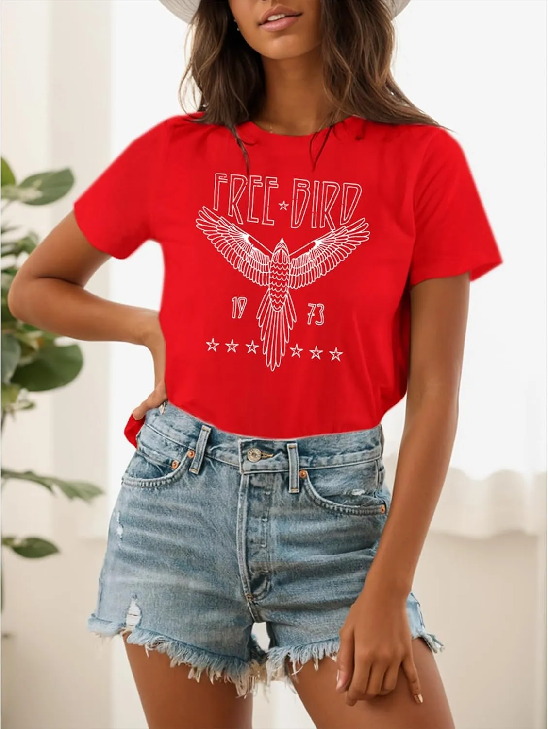 Rock Band Vintage T Shirts for Women Eagle Graphic Tees Retro Bird Country Concert Music Shirt Cotton Summer Tops