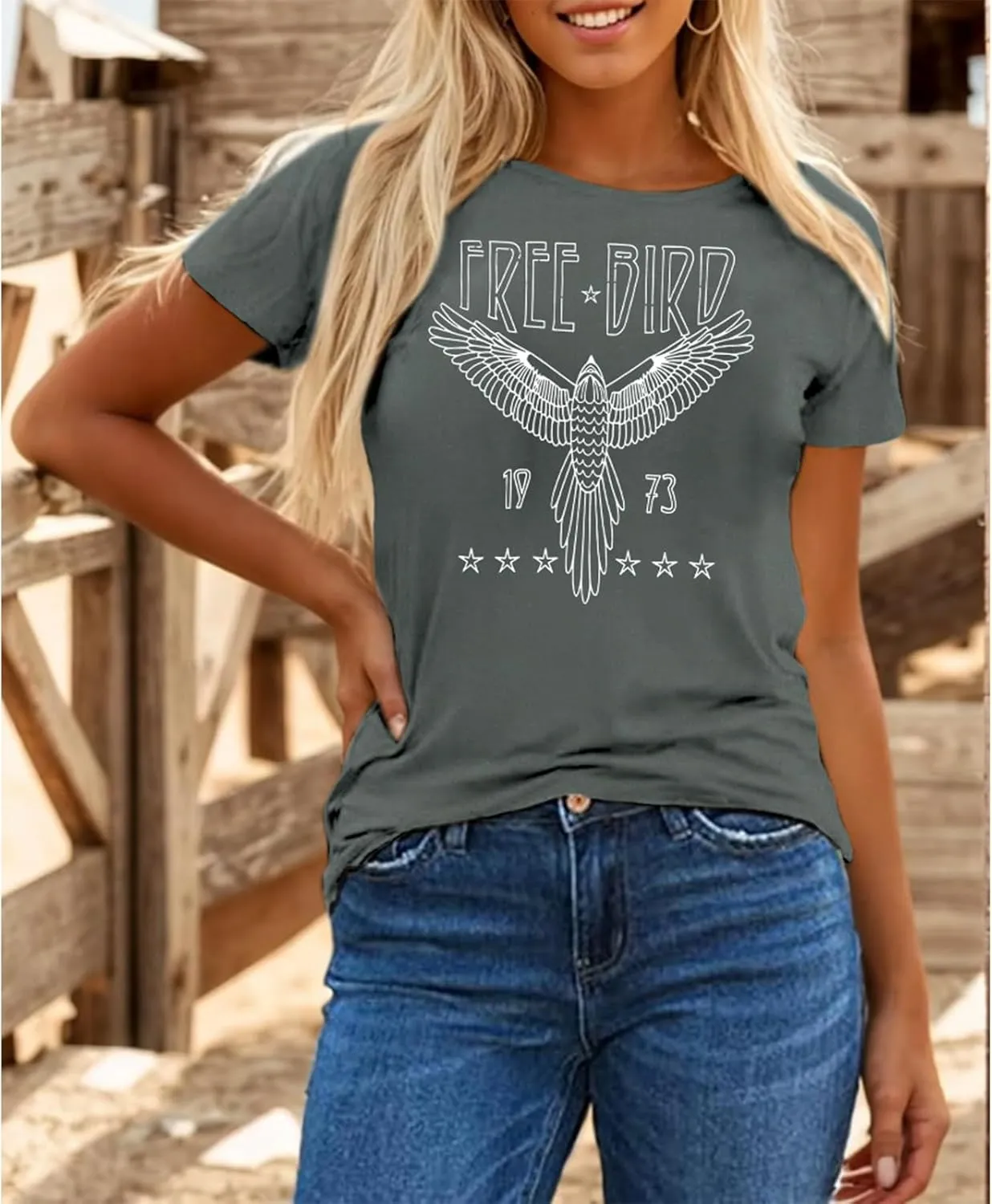 Rock Band Vintage T Shirts for Women Eagle Graphic Tees Retro Bird Country Concert Music Shirt Cotton Summer Tops