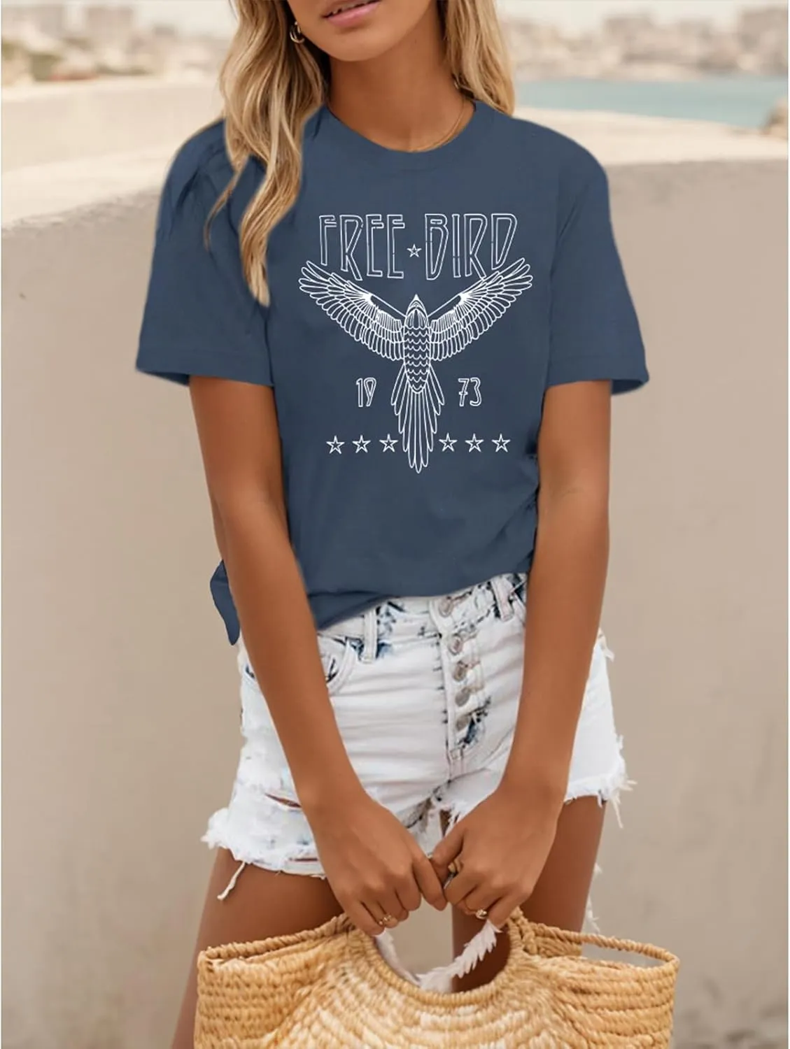 Rock Band Vintage T Shirts for Women Eagle Graphic Tees Retro Bird Country Concert Music Shirt Cotton Summer Tops